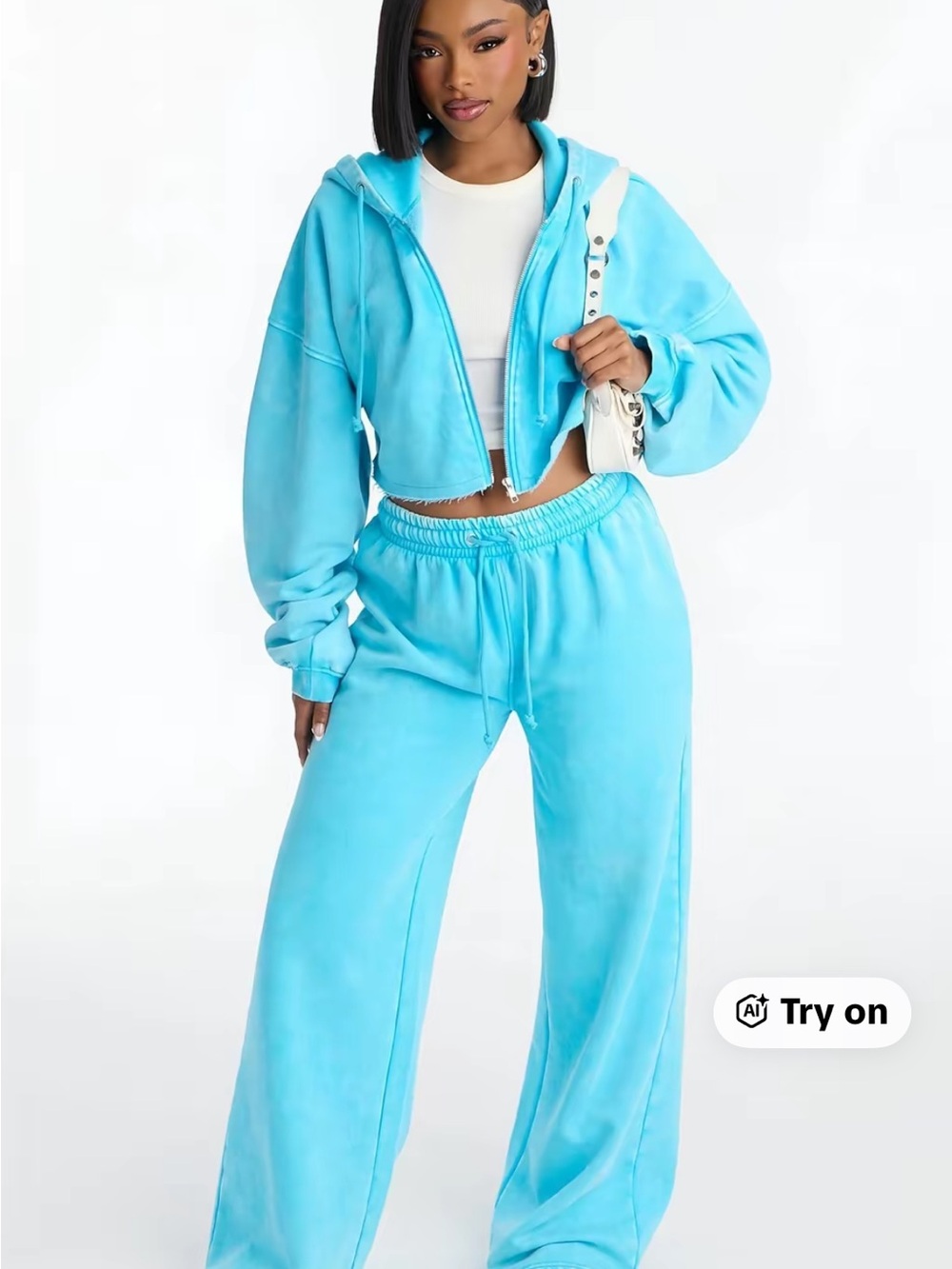 Fashion Nova Blue Women's Wide-Leg Sweatpants Set - Unbranded